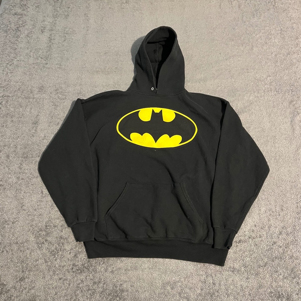 Vintage Y2K Batman DC Comics Hoodie Black Yellow Logo XL 2006 Pullover